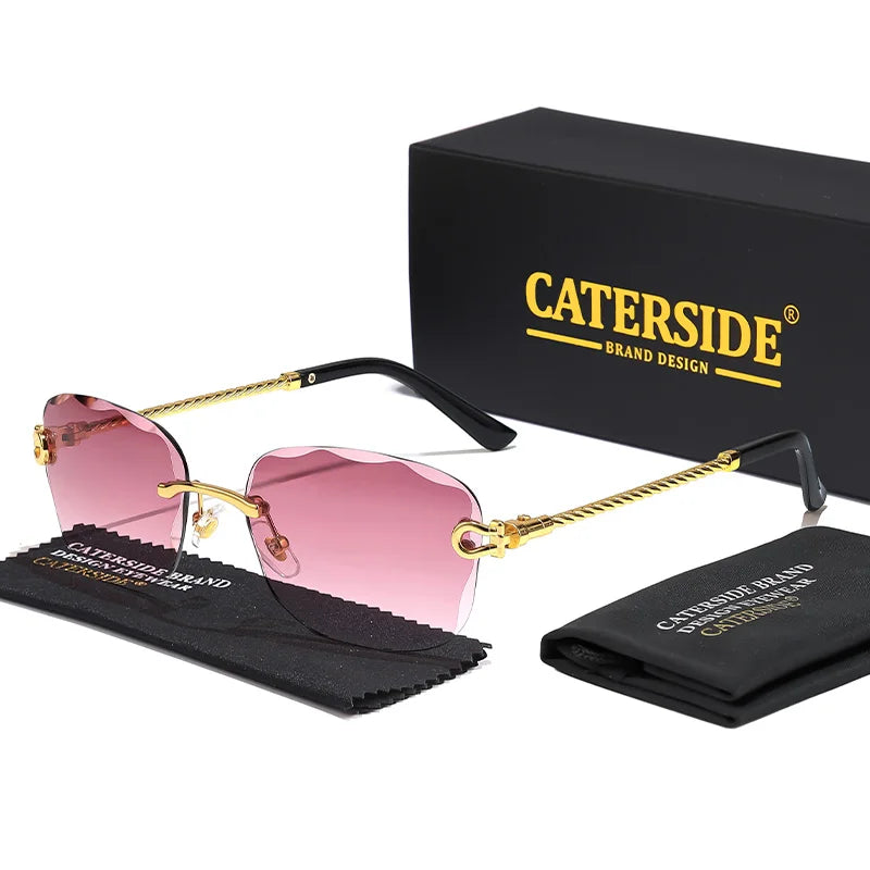 CATERSIDE Designer Rimless Retro Sunglasses – Gradient & Cut Lenses