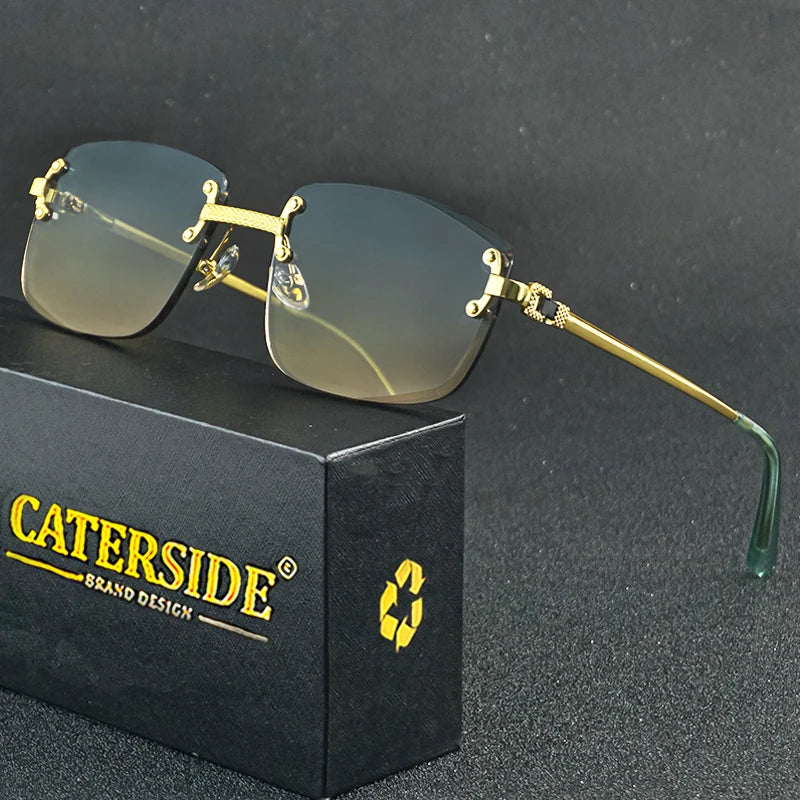 CATERSIDE Retro Rimless Square Sunglasses – High-Quality Party Shades