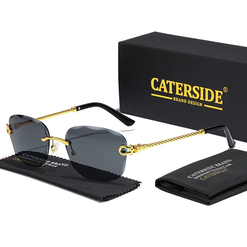 CATERSIDE Designer Rimless Retro Sunglasses – Gradient & Cut Lenses