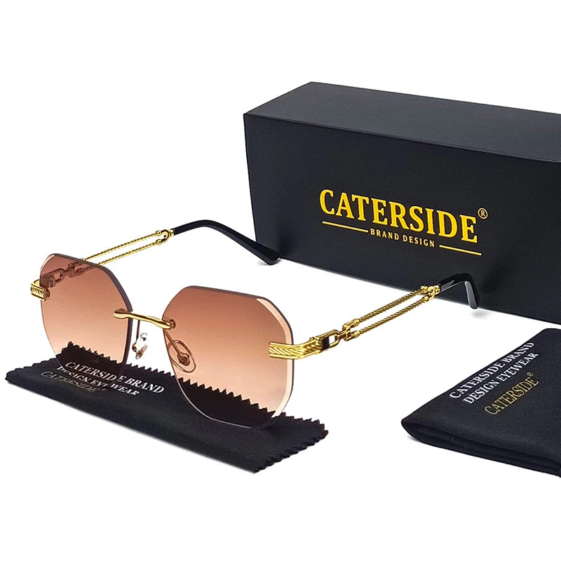 CATERSIDE Polygonal Rimless Aviator Sunglasses