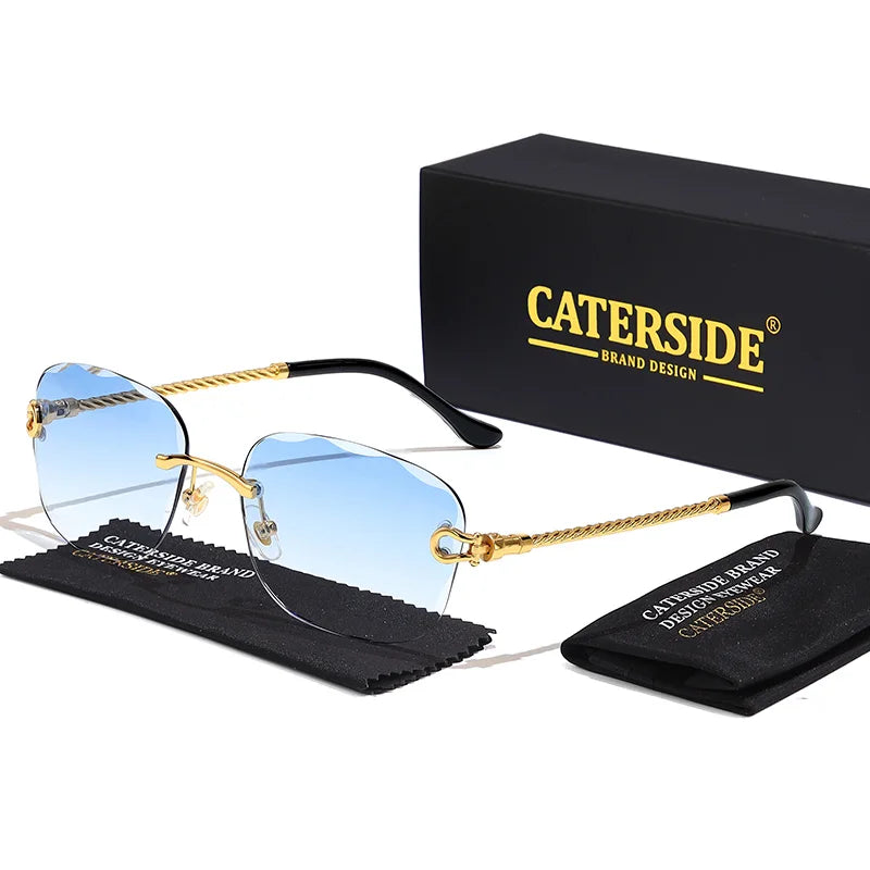 CATERSIDE Designer Rimless Retro Sunglasses – Gradient & Cut Lenses