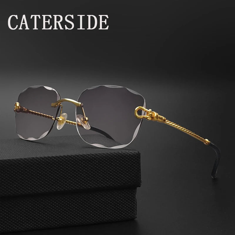 CATERSIDE Designer Rimless Retro Sunglasses – Gradient & Cut Lenses