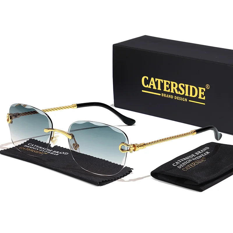 CATERSIDE Designer Rimless Retro Sunglasses – Gradient & Cut Lenses