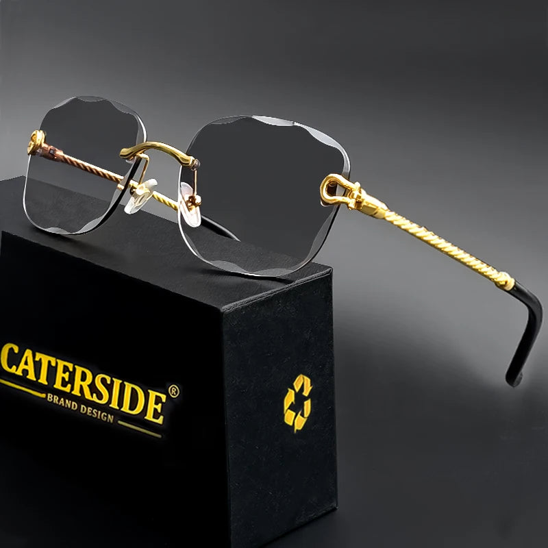 CATERSIDE Designer Rimless Retro Sunglasses – Gradient & Cut Lenses