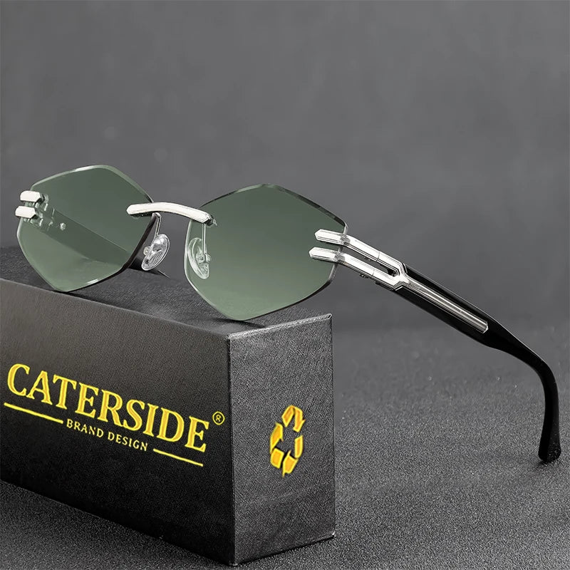 CATERSIDE Retro Rimless Sunglasses – Diamond-Shaped Luxury Design