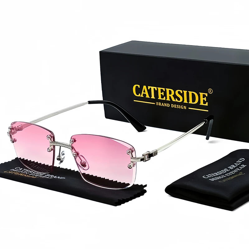 CATERSIDE Retro Rimless Square Sunglasses – High-Quality Party Shades
