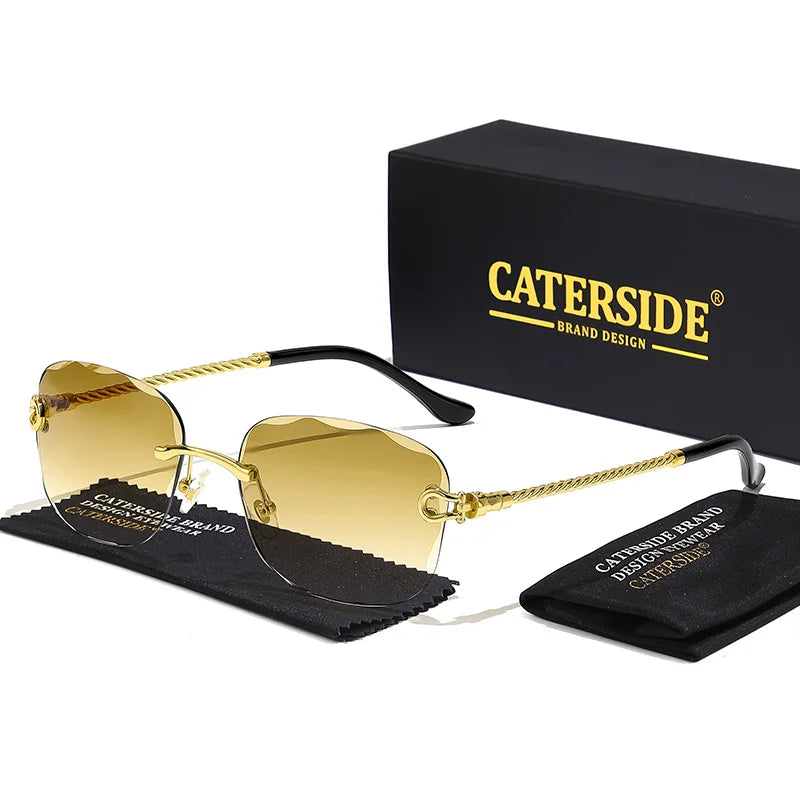 CATERSIDE Designer Rimless Retro Sunglasses – Gradient & Cut Lenses