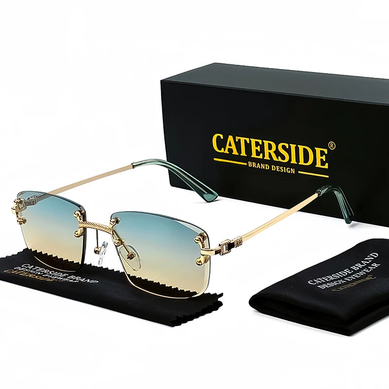CATERSIDE Retro Rimless Square Sunglasses – High-Quality Party Shades