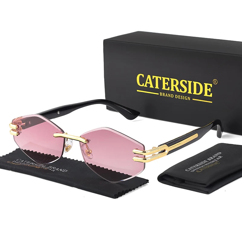 CATERSIDE Retro Rimless Sunglasses – Diamond-Shaped Luxury Design