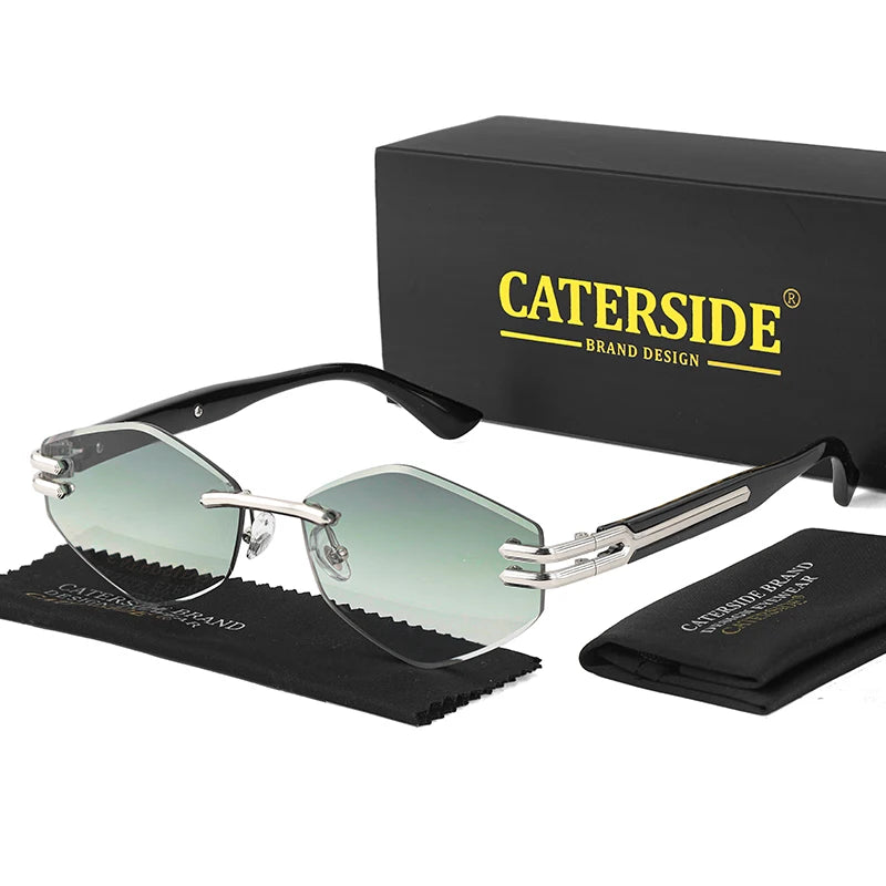 CATERSIDE Retro Rimless Sunglasses – Diamond-Shaped Luxury Design