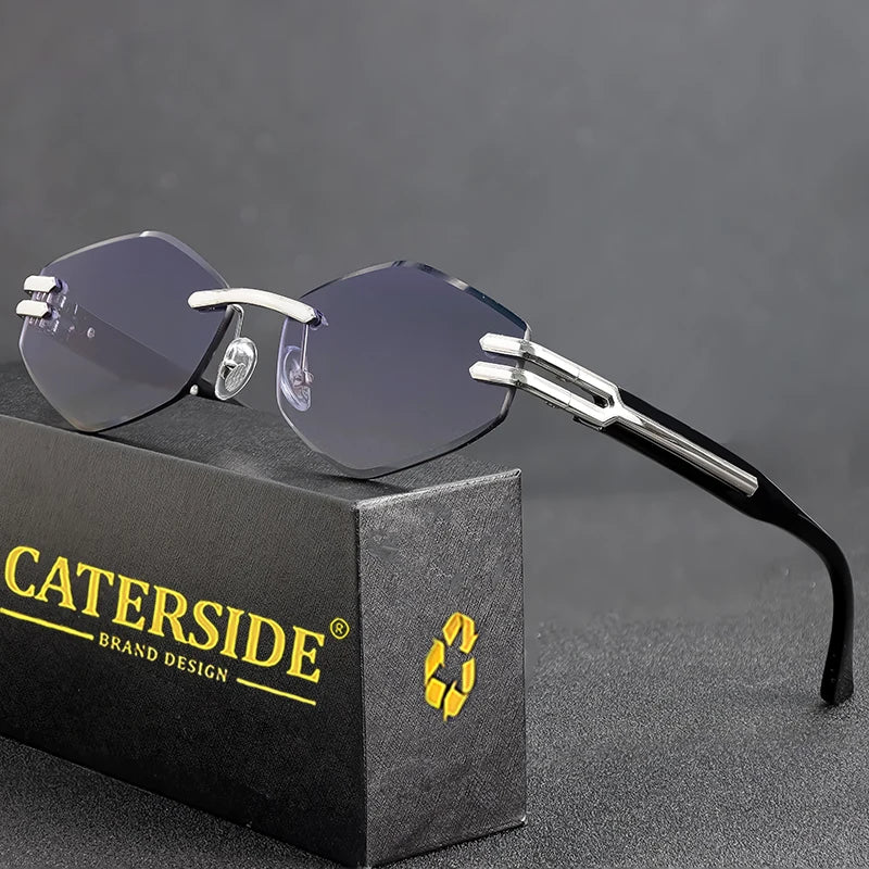 CATERSIDE Retro Rimless Sunglasses – Diamond-Shaped Luxury Design