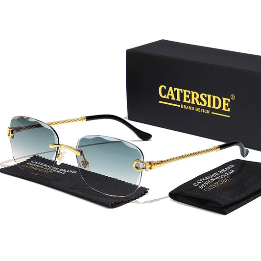 CATERSIDE Designer Rimless Retro Sunglasses – Gradient & Cut Lenses