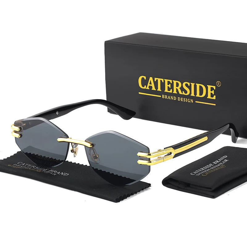 CATERSIDE Retro Rimless Sunglasses – Diamond-Shaped Luxury Design