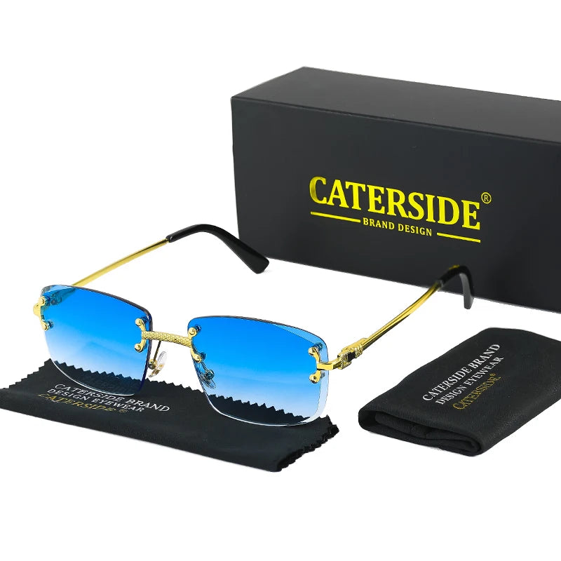 CATERSIDE Retro Rimless Square Sunglasses – High-Quality Party Shades