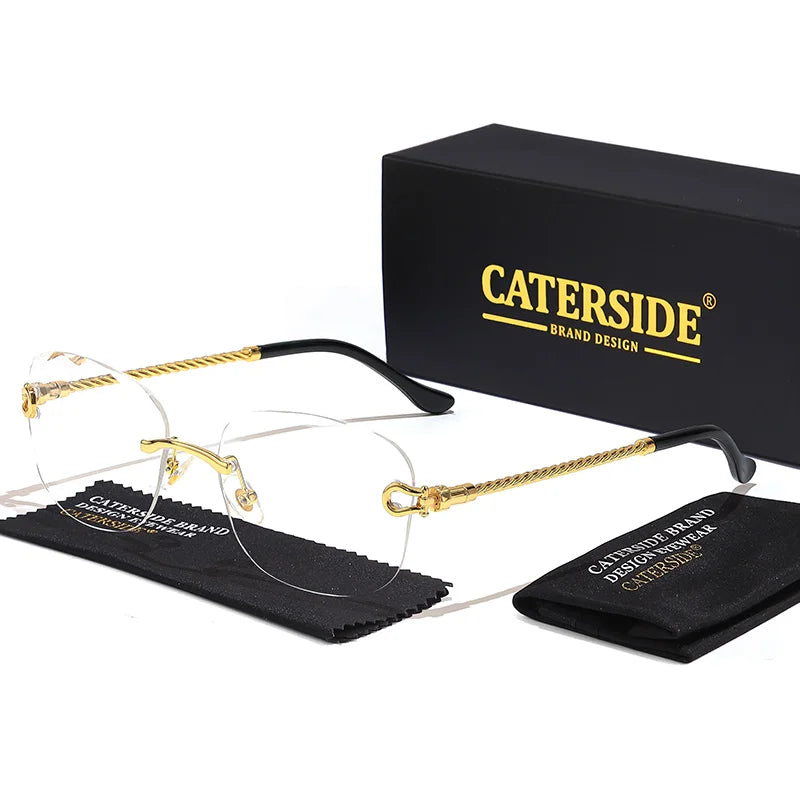 CATERSIDE Designer Rimless Retro Sunglasses – Gradient & Cut Lenses